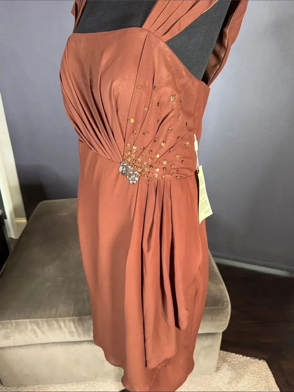 Women’s Brown Chiffon Formal Mother of the Bride Dress Draped Jacket Size 14 NWT